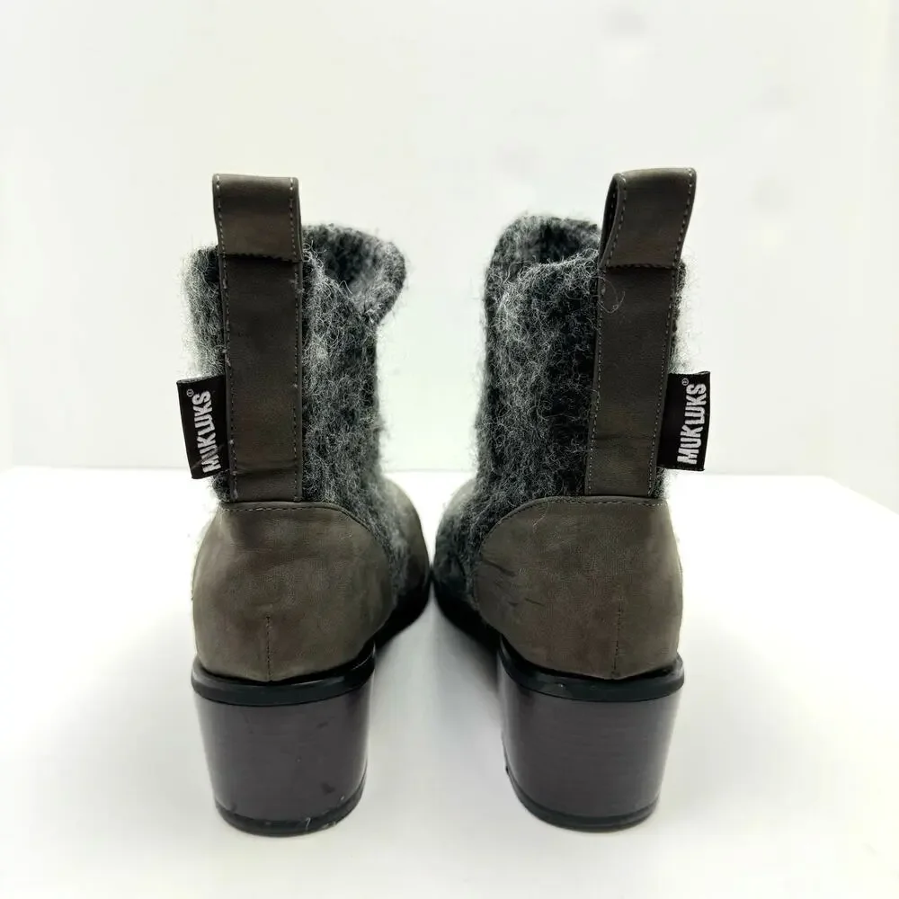 MukLuks Chloe Gray Wool Blend Shaft Western Cowgirl Ankle Boots Bootie